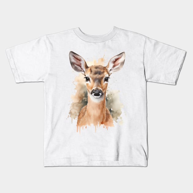 Watercolor Doe 2 Kids T-Shirt by The Art Mage